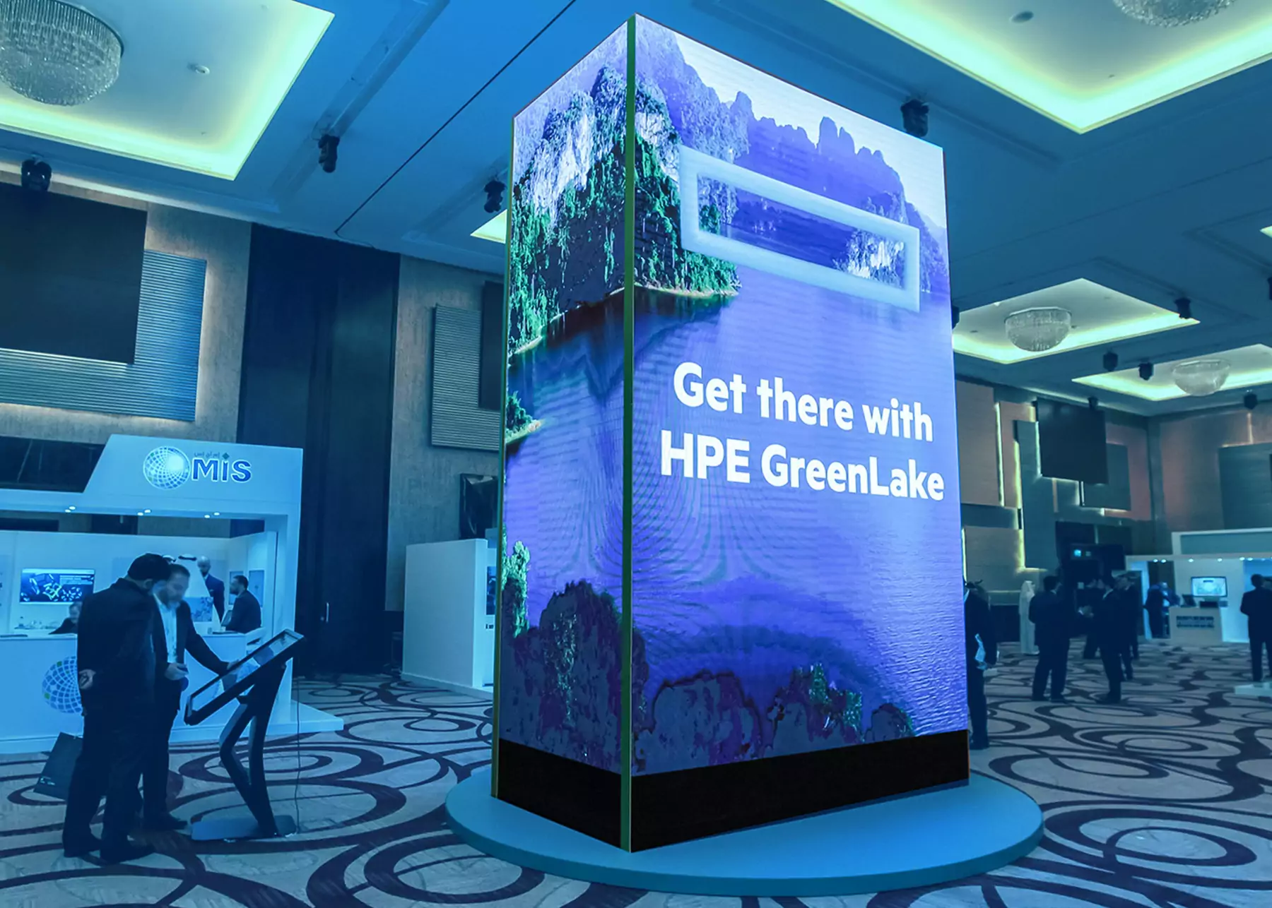 HPE branded digital columns at event