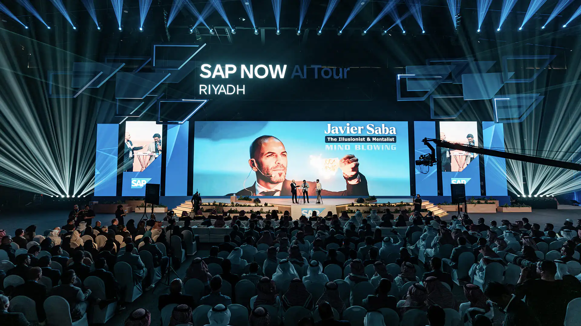 Javier Saba performs a mentalism act on the SAP NOW AI Tour mainstage.