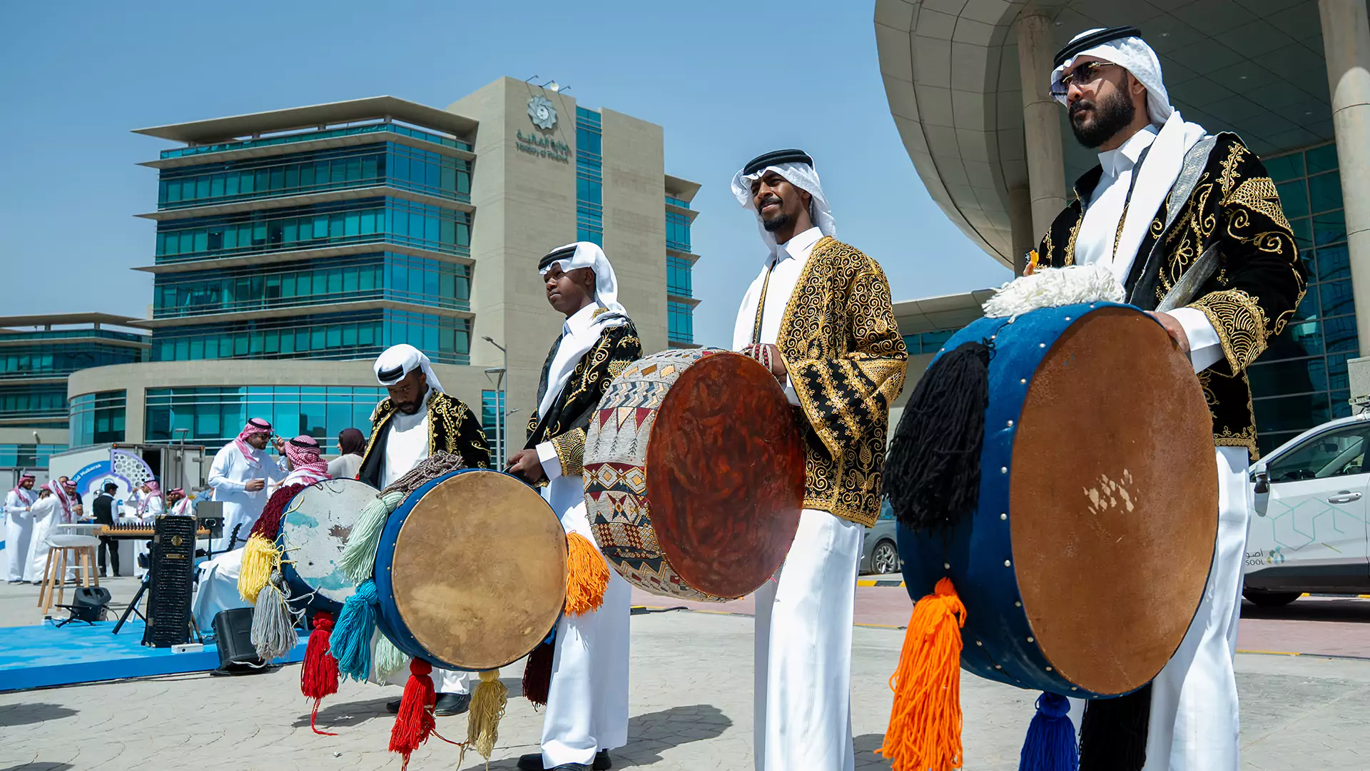 Traditional drummers performing at Granada Business Eid celebration